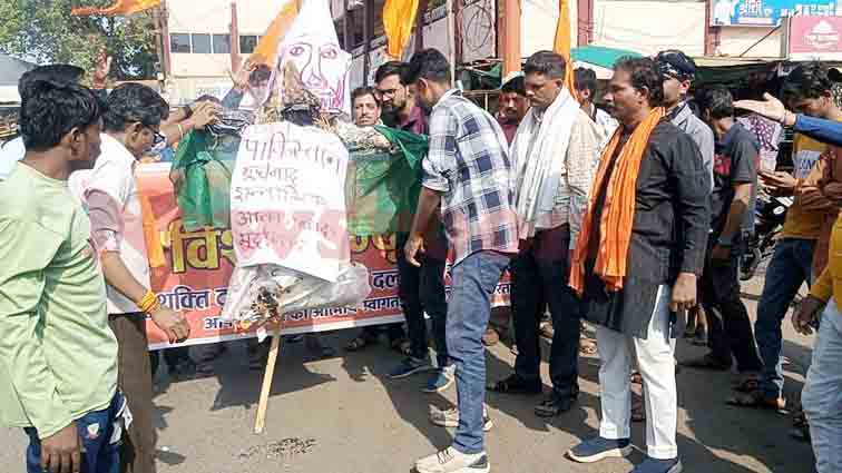 विश्व हिंदू परिषद ने पाकिस्तान के पुतले का किया दहन